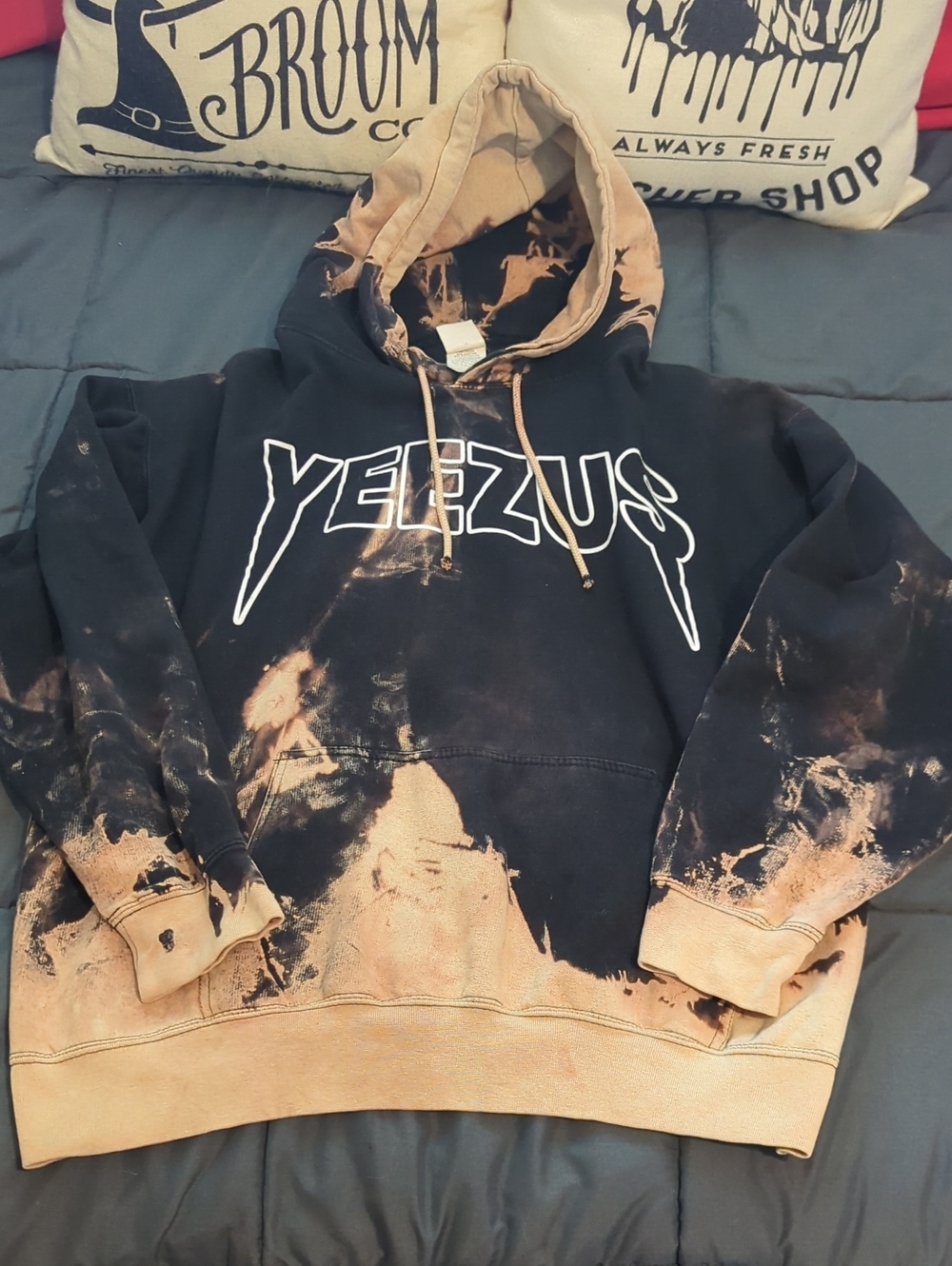 Yeezy Yeezus Black & Tan Bleach-Effect Hooded Sweatshirt Size M